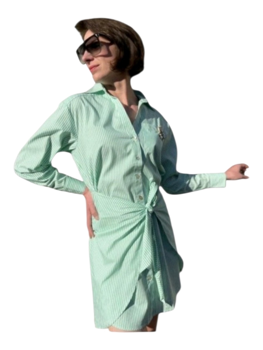 Esqualo Womens Kelly Green Striped Button Down Poplin Wrap Tie Front Dress 14